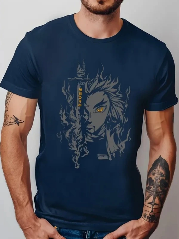 Anime Desenli Unisex Çocuk Tişört Rengoku Kyojuro ‌ Iblis avcısı