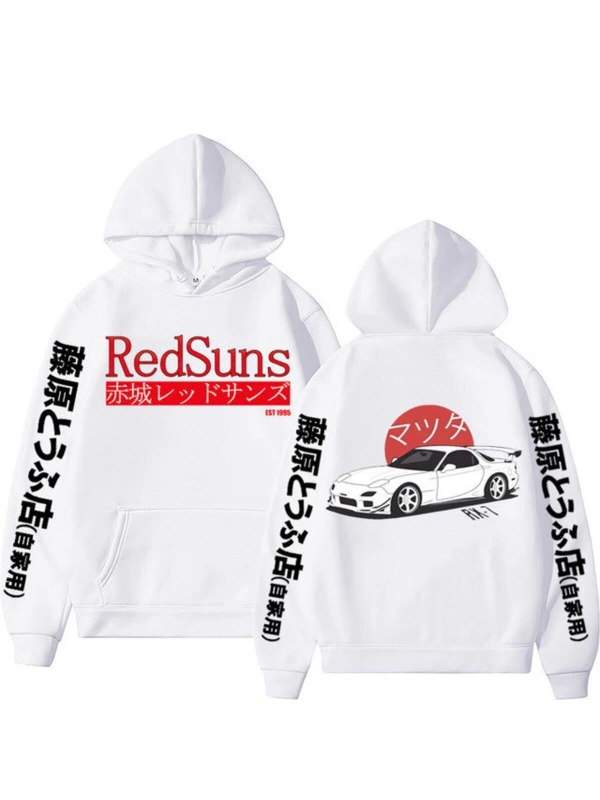 Anime Ilk D Hoodies Mazda Rx7 Baskılı Hoodie Mod45 17278 Beyaz