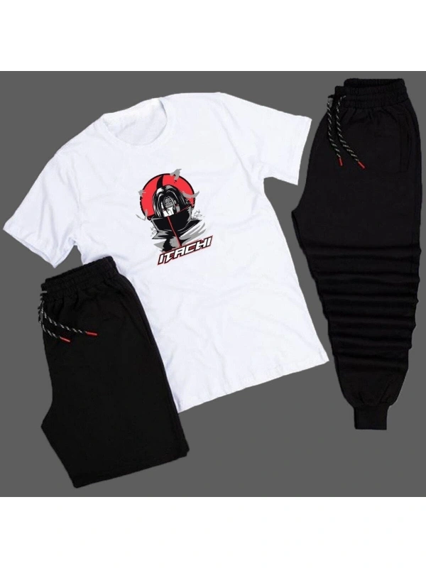 Anime Itachi Yazı Detaylı Baskılı Unisex Yazlık Şort - Normal Kalıp Tişört - Eşofman