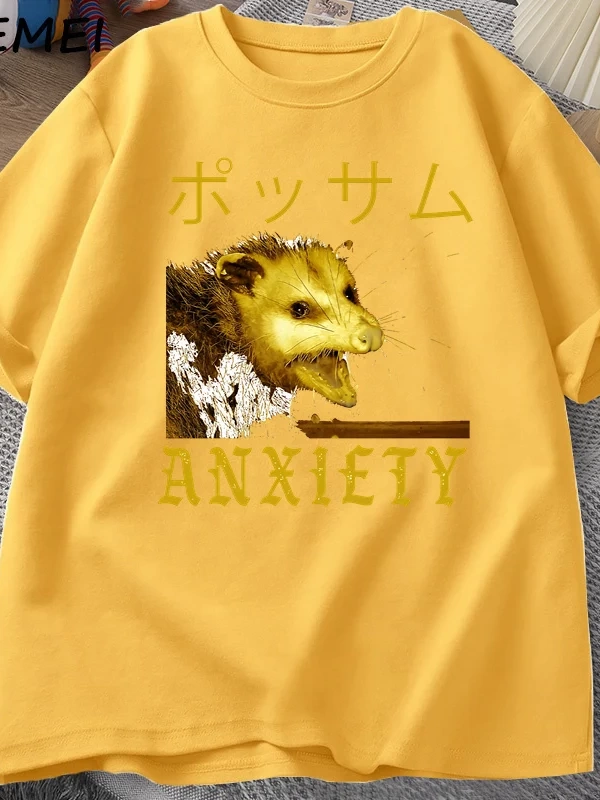 Anksiyete Possum Japon Tarzı Tshirt Rahat Pamuk Kısa Kollu Rakun T-shirt streetwear erkek giy 3011