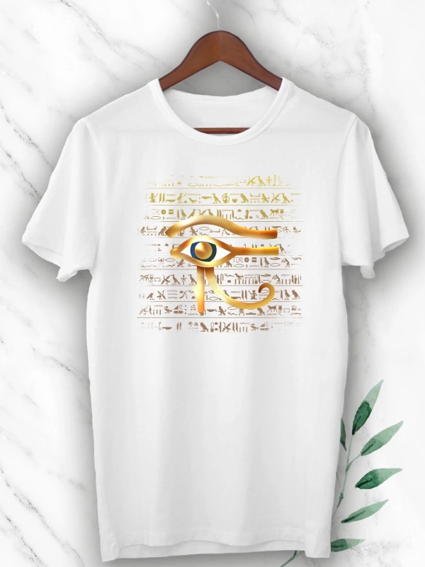 Antik Mısır Horusun Gözü Baskılı Beyaz Unisex  T-Shirt