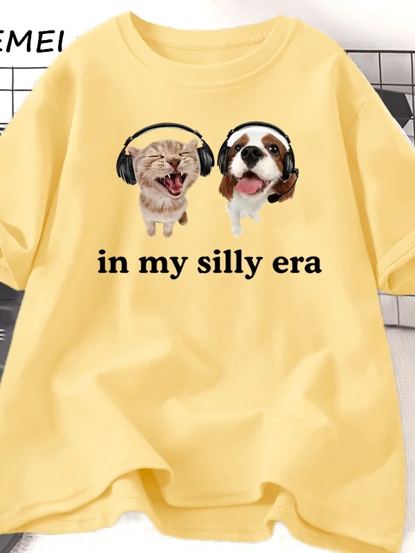 Aptal Çağımda T Shirt Komik Meme Kedi Köpek Sevgilisi Tshirt Rahat Pamuk kısa kollu tişört Er 3070