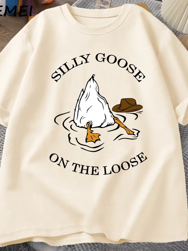 Aptal kaz üzerinde % bol tişört pamuk kısa kollu komik hayvan baskılı Tshirt Streetwear Tee g 3009