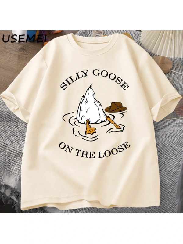 Aptal kaz üzerinde % bol tişört pamuk kısa kollu komik hayvan baskılı Tshirt Streetwear Tee g 3009