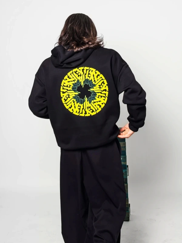 Arabic Font Sarı Baskılı Oversize Unisex Premium Siyah
