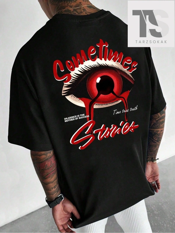 Arkası Göz Desenli Kısa Kollu Erkek Tişört