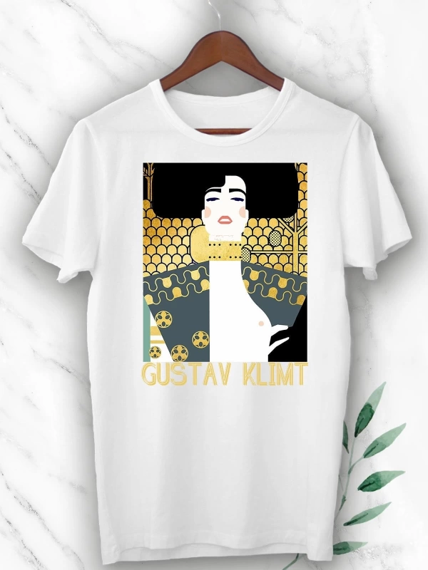 Art Gustav Klimt Eseri Baskılı Beyaz Unısex Tişört