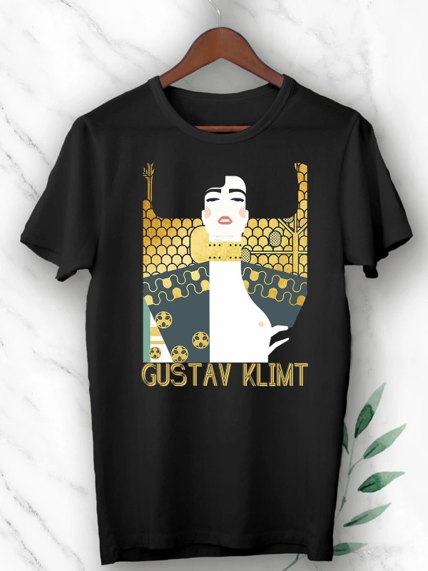 Art Gustav Klimt Eseri Baskılı Siyah Unısex Tişört