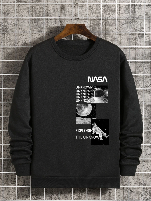 Astronaut And Letter Graphic Lined Sweatshirt Siyah