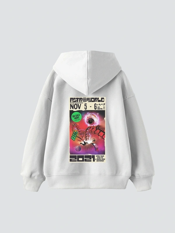 AstroWorld Baskılı Oversize Unisex Beyaz