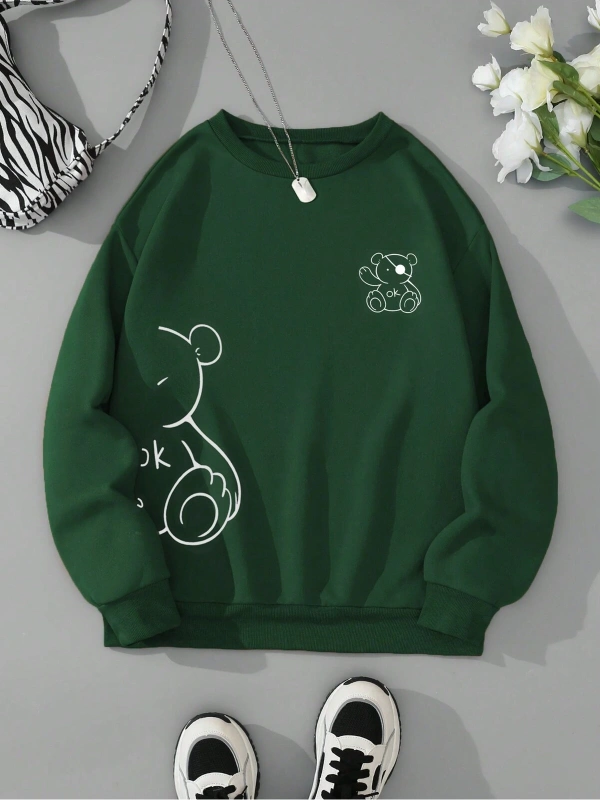 Ayı Desenli Termal Astarlı Sweat Yeşil