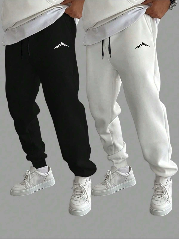 Basics 2pcs Mountain Print Drawstring Waist Eşofman Altı