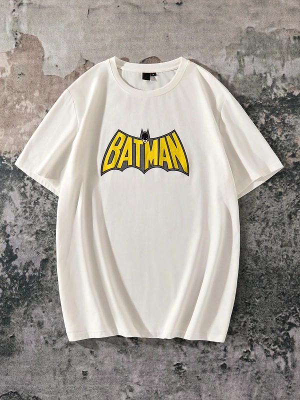 BATMAN X SHEIN 85. Unisex Mektup Baskılı Yuvarlak Yaka Kısa Kollu Tişörtler