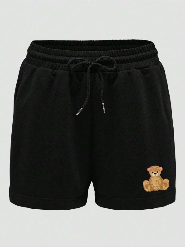Bear Print Drawstring Waist Şort