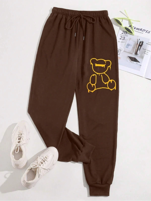 Bear Print Tie Waist 4 Mevsim Eşofman