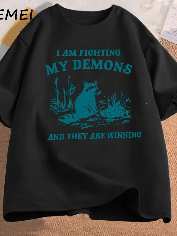 Ben benim Demons rakun Meme T shirt mücadele ediyorum komik grafik baskılı tişört erkek kadın 2856