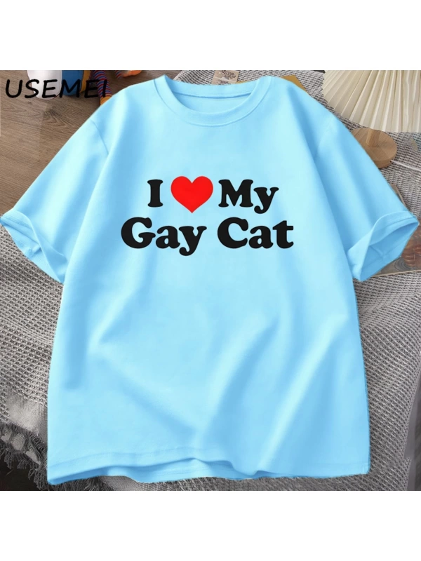 Ben benim eşcinsel kedi t-shirt adam kısa kollu Tee Casual LGBTS gurur Tshirt boy pamu