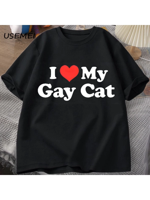 Ben benim eşcinsel kedi t-shirt adam kısa kollu Tee Casual LGBTS gurur Tshirt boy pamu