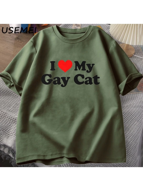 Ben benim eşcinsel kedi t-shirt adam kısa kollu Tee Casual LGBTS gurur Tshirt boy pamu