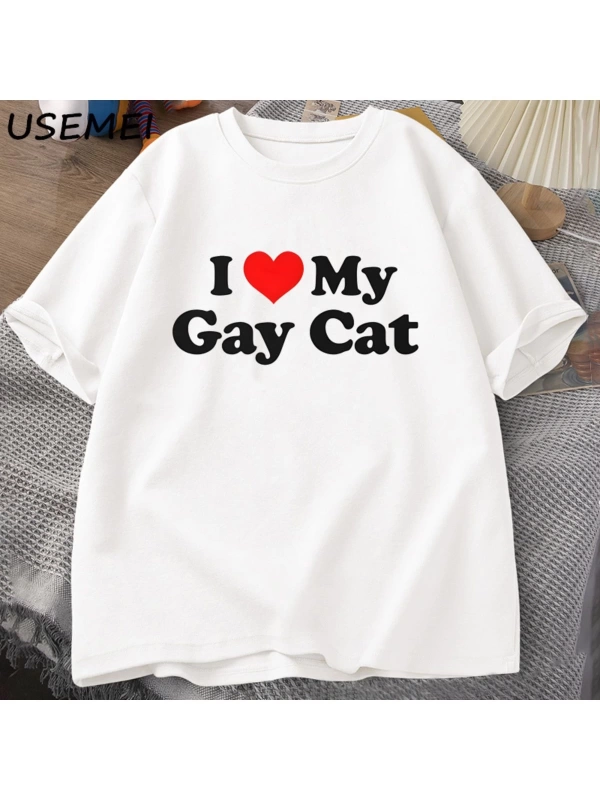 Ben benim eşcinsel kedi t-shirt adam kısa kollu Tee Casual LGBTS gurur Tshirt boy pamu