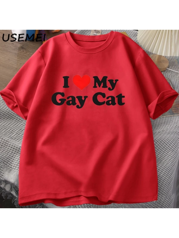 Ben benim eşcinsel kedi t-shirt adam kısa kollu Tee Casual LGBTS gurur Tshirt boy pamu
