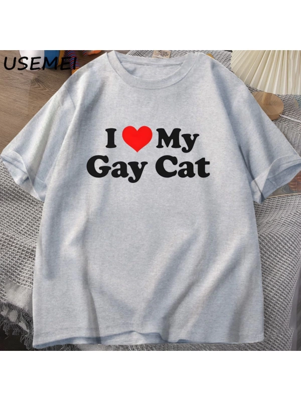 Ben benim eşcinsel kedi t-shirt adam kısa kollu Tee Casual LGBTS gurur Tshirt boy pamu