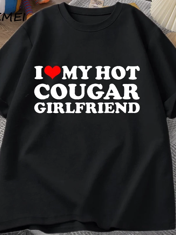 Ben benim sıcak Cougar kız arkadaşı T-Shirt erkekler komik benim Gf bir Cougar baskılı T Shir 2916