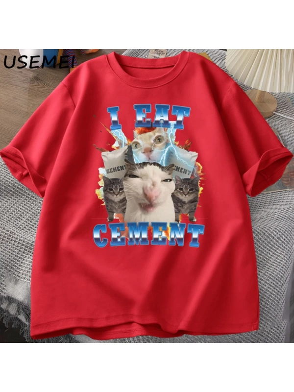 Ben çimento komik kedi Meme Tee pamuk kısa kollu aptal çirkin kediler baskılı T Shirt