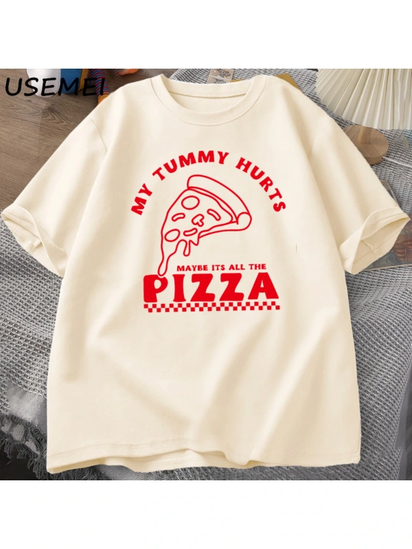 Benim Karın Acıyor T-Shirt Büyük Boy Pizza Komik Pamuk Kısa Kollu TKadın Erkek Rahat 2881