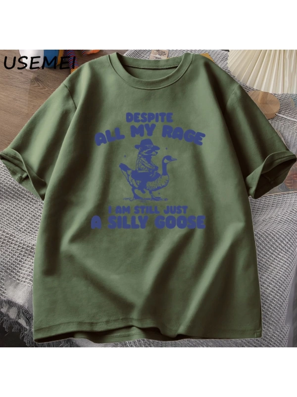 Benim Öfke Despite Ben Hala Aptal Kaz T-Shirt Garip Meme T-Shirt Komik Kaz Tshirt Pamuk Kısa