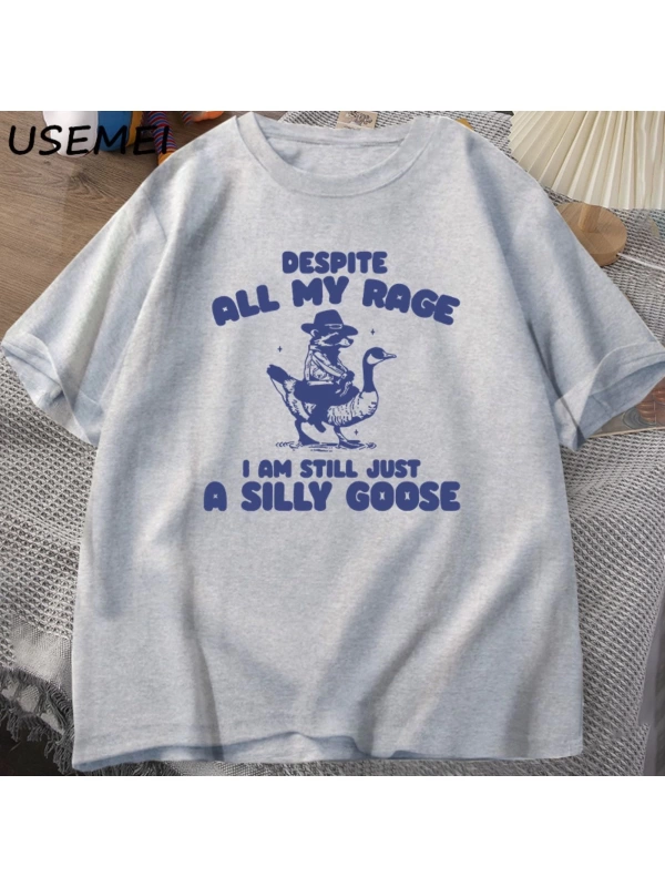 Benim Öfke Despite Ben Hala Aptal Kaz T-Shirt Garip Meme T-Shirt Komik Kaz Tshirt Pamuk Kısa