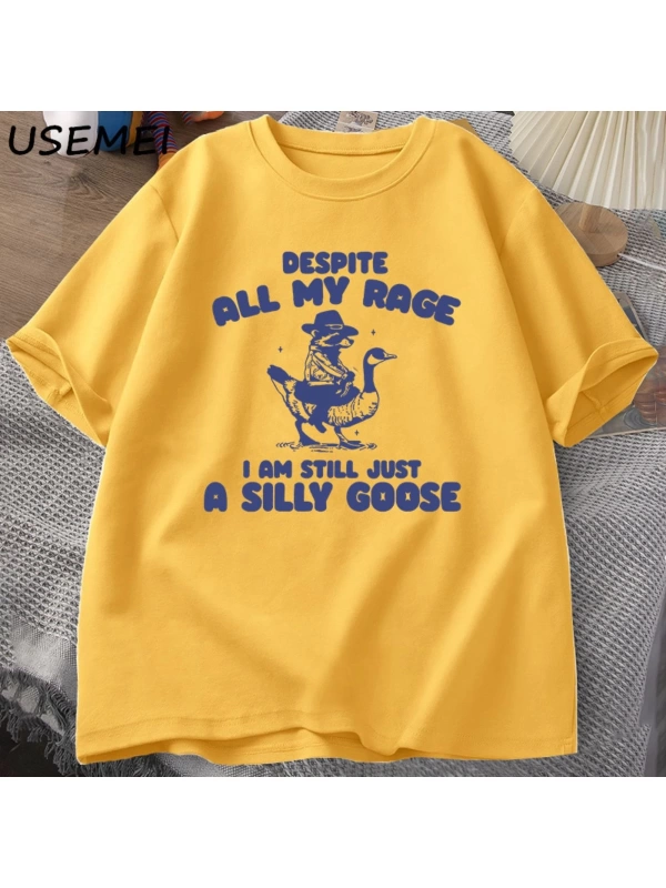 Benim Öfke Despite Ben Hala Aptal Kaz T-Shirt Garip Meme T-Shirt Komik Kaz Tshirt Pamuk Kısa