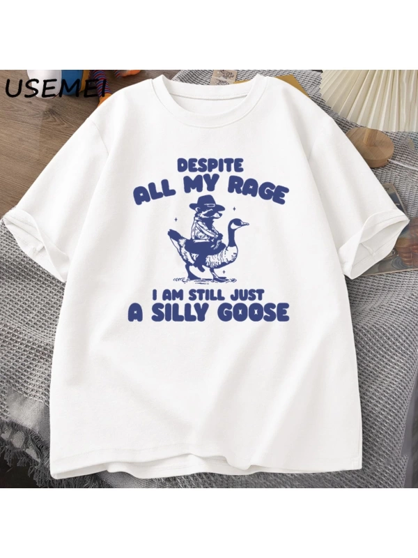 Benim Öfke Despite Ben Hala Aptal Kaz T-Shirt Garip Meme T-Shirt Komik Kaz Tshirt Pamuk Kısa