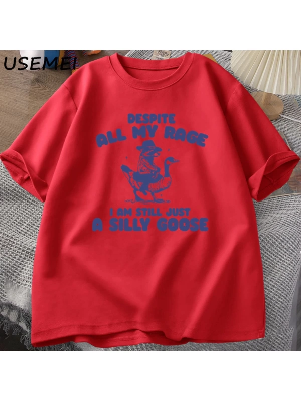 Benim Öfke Despite Ben Hala Aptal Kaz T-Shirt Garip Meme T-Shirt Komik Kaz Tshirt Pamuk Kısa