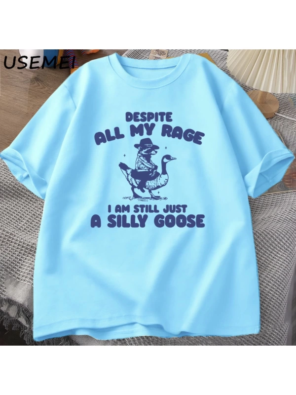 Benim Öfke Despite Ben Hala Aptal Kaz T-Shirt Garip Meme T-Shirt Komik Kaz Tshirt Pamuk Kısa