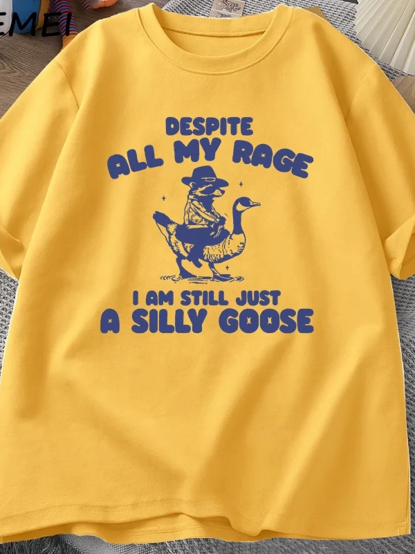 Benim Öfke Despite Ben Hala Aptal Kaz T-Shirt Garip Meme T-Shirt Komik Kaz Tshirt Pamuk Kısa  3066