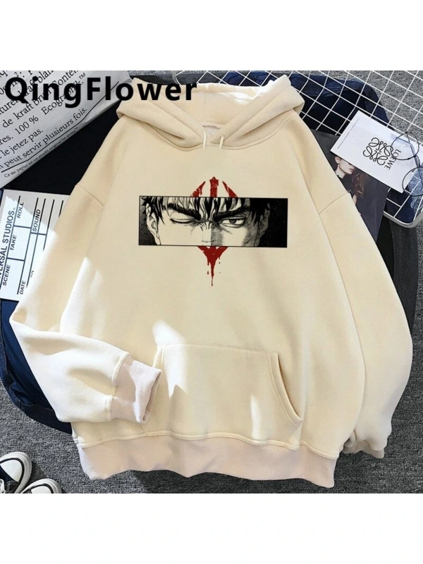 Berserk Anime Grafik Hoodie Model 72 12255 Beyaz