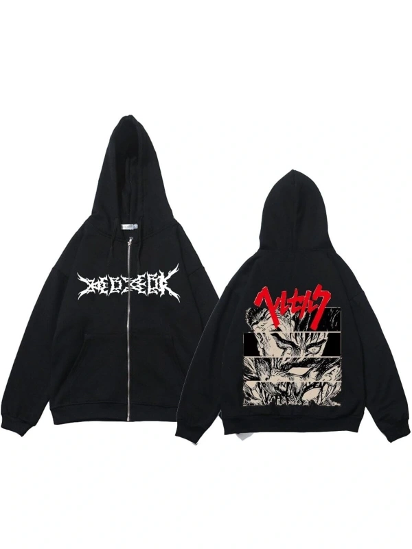 Berserk Fermuar Hoodie 14620 Siyah