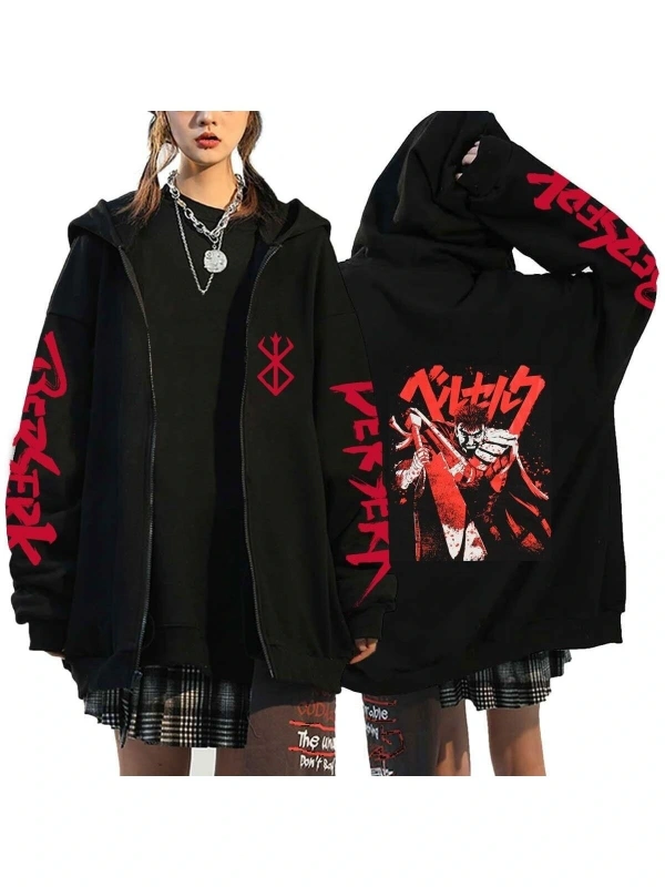 Berserk Fermuarlı Hoodie Mod45 14630 Siyah