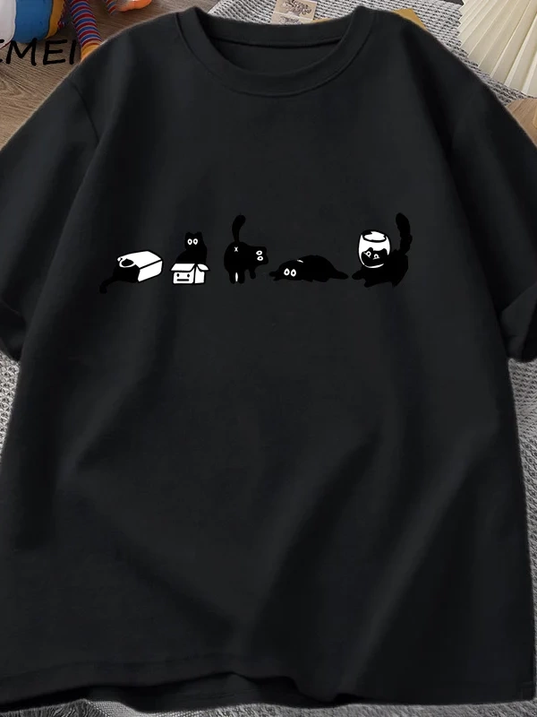 Beş ruh hali kediler T-Shirt büyük boy kedi anne Tee komik pamuk kısa kollu kedi severler T S 2824