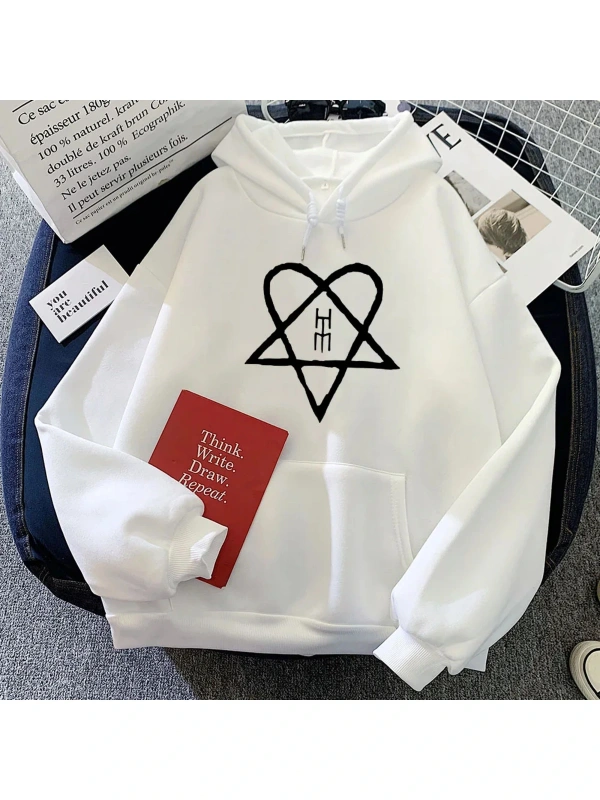 Beyaz Ağır zihinsel onu Ville Valo grafik Hoodies Hoodies dera Mujerrahat uzun koll