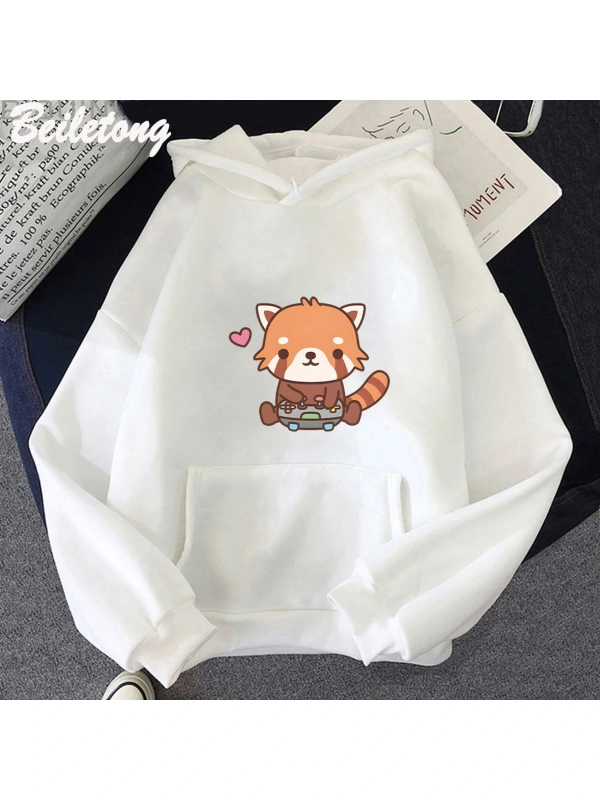 Beyaz Anime sevimli küçük kırmızı Panda oynarken Video Hoodie lar Casaul spor