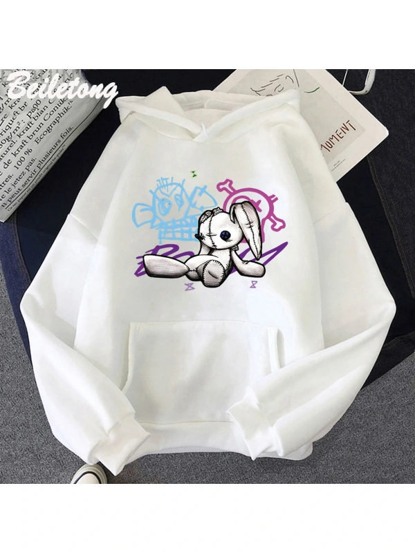 Beyaz Arcane Jinx Hoodie Maymun Bebek Tavşan Graffiti Grunge Tarzı Kpop i Siyah Anime