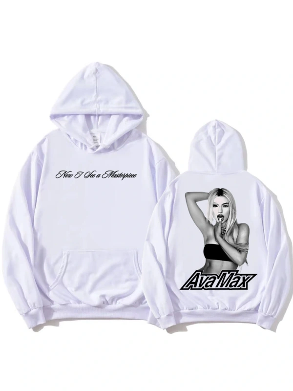 Beyaz Başyapıt Hoodie Ava Max Tıklamayın Oyun Albümü Grafik ula