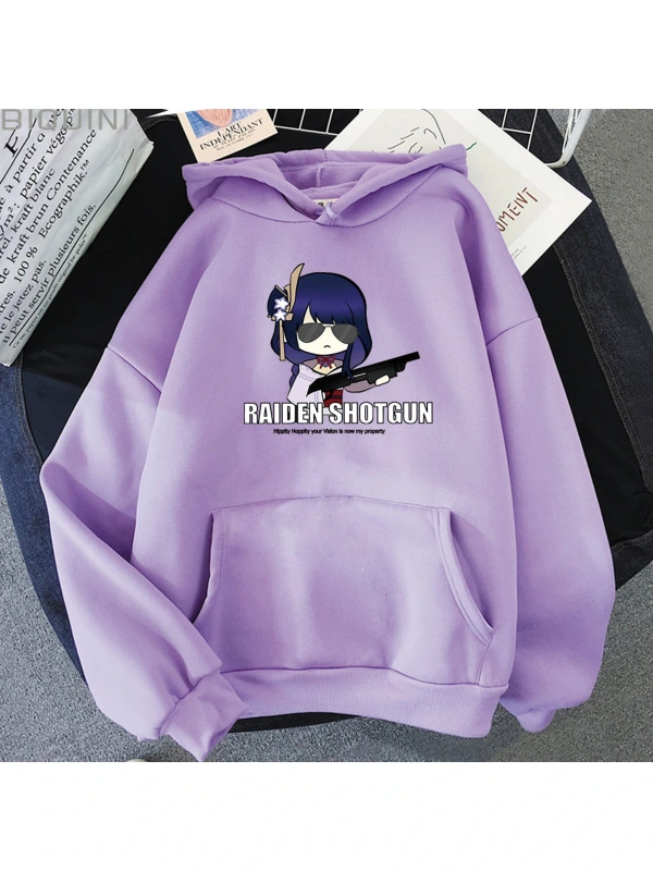 Beyaz Beelzebul karikatür baskılı büyük boy Unisex Genshin darbe Raiden Shogun k