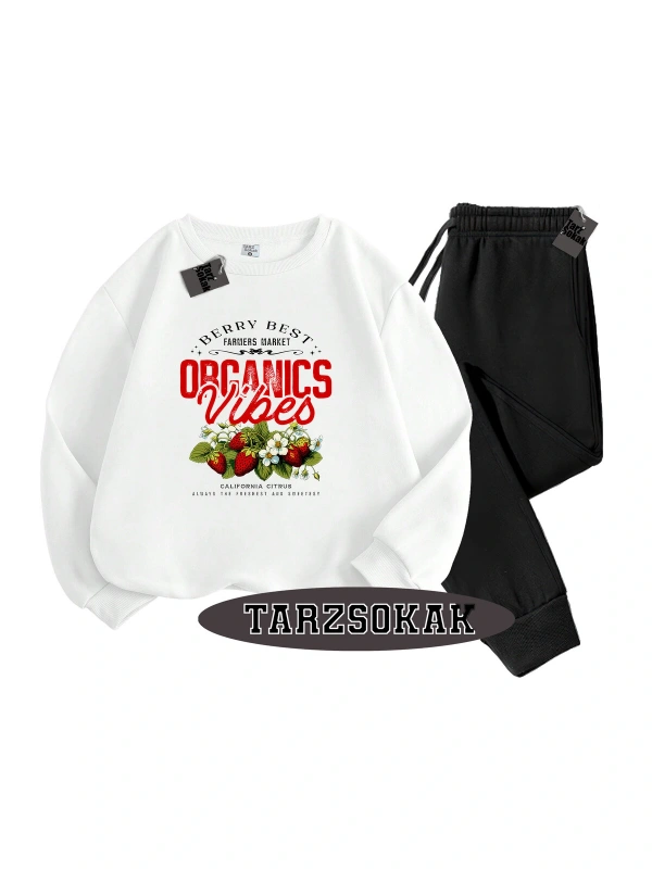 Beyaz Biskilet Çilek Detaylı ikili TAKIM