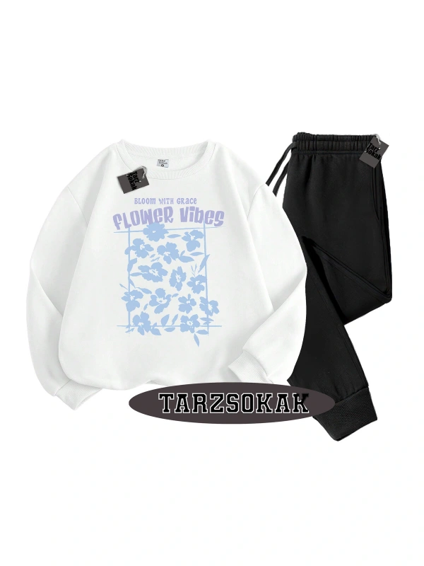 Beyaz Biskilet Flower Detaylı ikili TAKIM