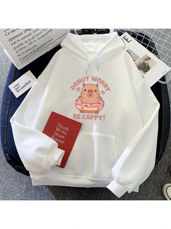 Beyaz Capybara Endişelenmeyin Cappy Sudaderas Con CapuchaSıcak