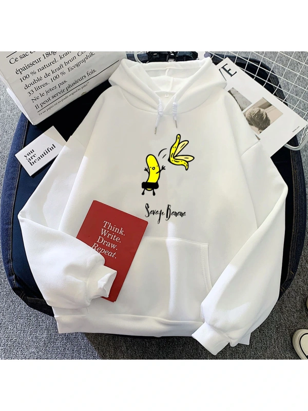 Beyaz Çıplak muz eğlenceliAnime Hoodies yuvarlak boyunlar Trendy yüksek sok