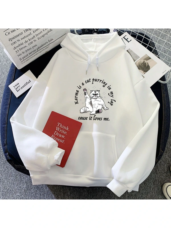Beyaz Eras Turu Karma Bir Kedi Moda Hayvan JaponHoodies Harajuku An